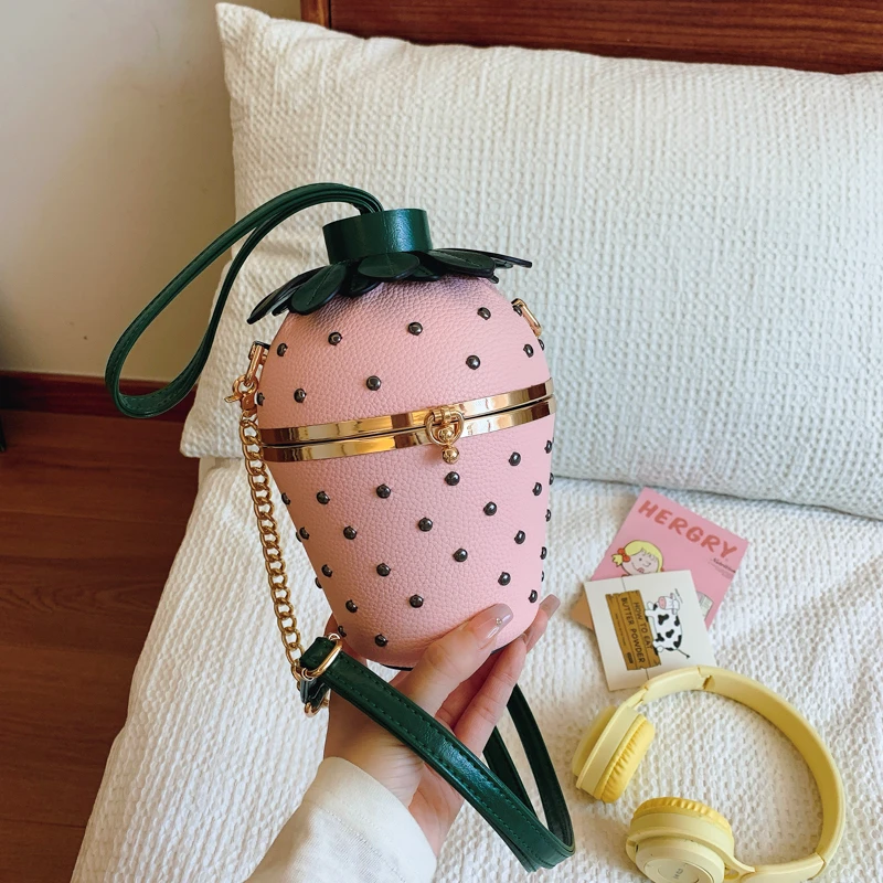 Designer Bolsos women  Shoulder Strawberry shaped rivet  Little Hand Bags Sac Handbags For Girls Ladies Purses And Crossbody