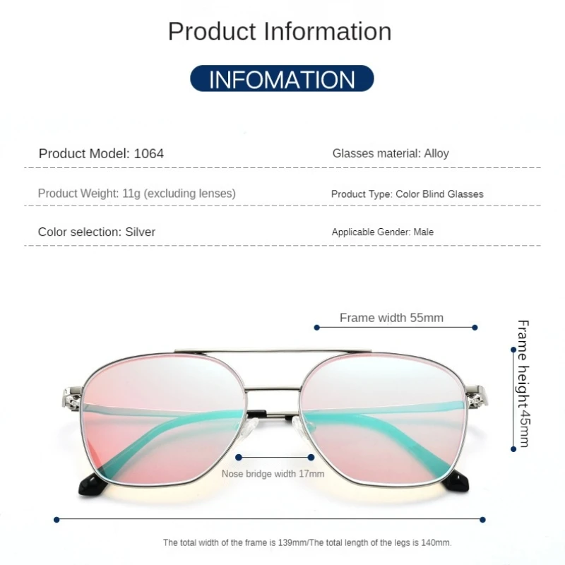 YURERSH Vintage Pilot Color-blindness Glasses Men Allow Frame HD Transparent Red Green Color Blind Male Lentes Driver license