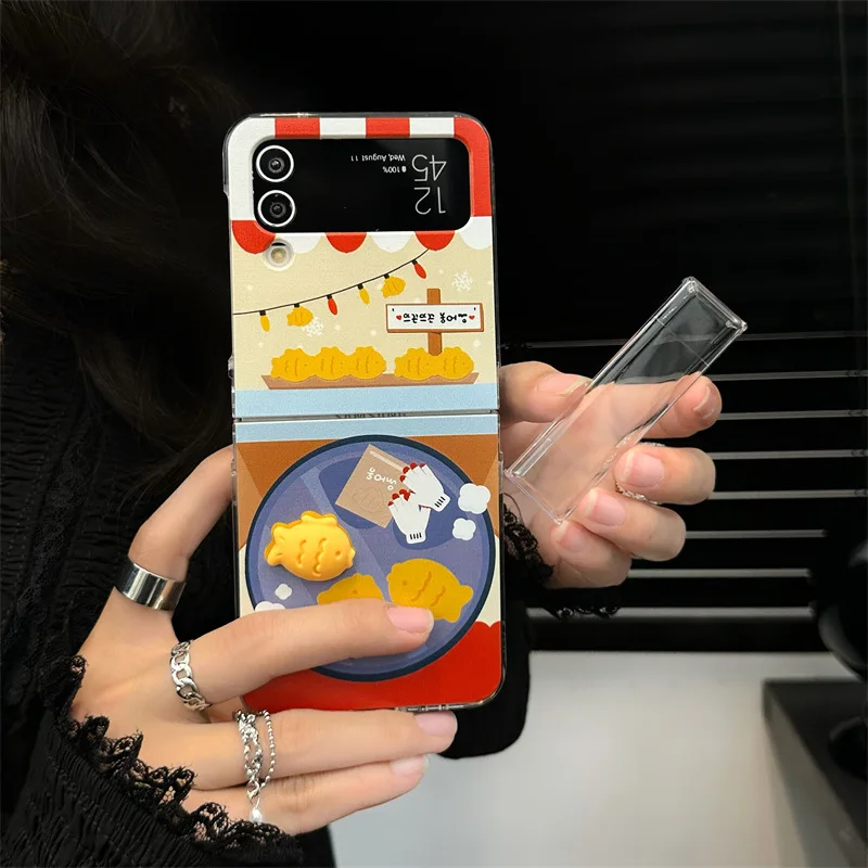 เคสโทรศัพท์ลายคุกกี้ปลาสำหรับ Samsung Galaxy Z flip 6 5 4 3ฝาหลังป้องกันสำหรับ ZFlip4 ZFlip5 ZFlip6เคสผิวนอก
