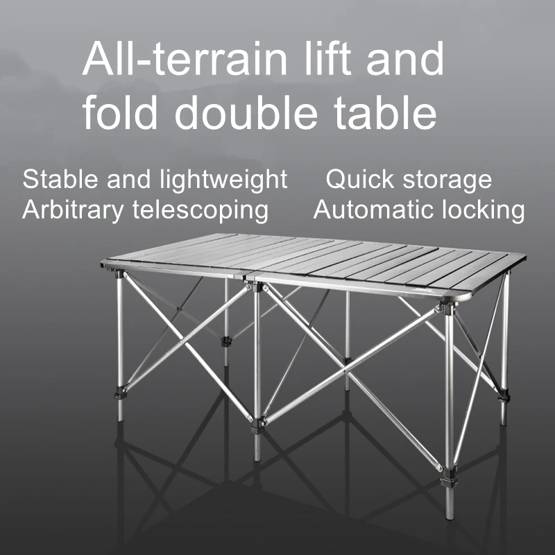 Outdoor lifting folding double table aluminum alloy self-driving camping picnic table