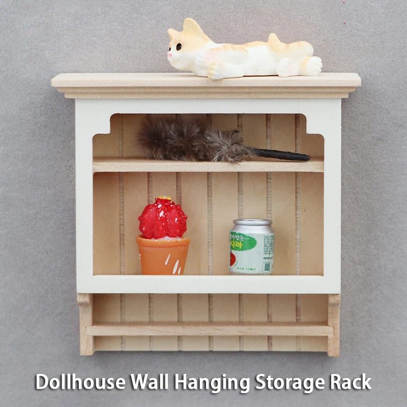 1:12 Dollhouse Miniature Wooden Wall Hanging Storage Rack Hang Display Stand Kitchen Condiment Shelf Furniture Model Decor Toy