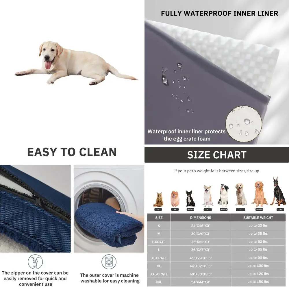 

Ортопедическая лежанка для собак - XL лежанка для клетки с съемным водонепроницаемым чехлом, подходит для собак весом до 44 кг (44 x 32 x 3.5, темно-синий)