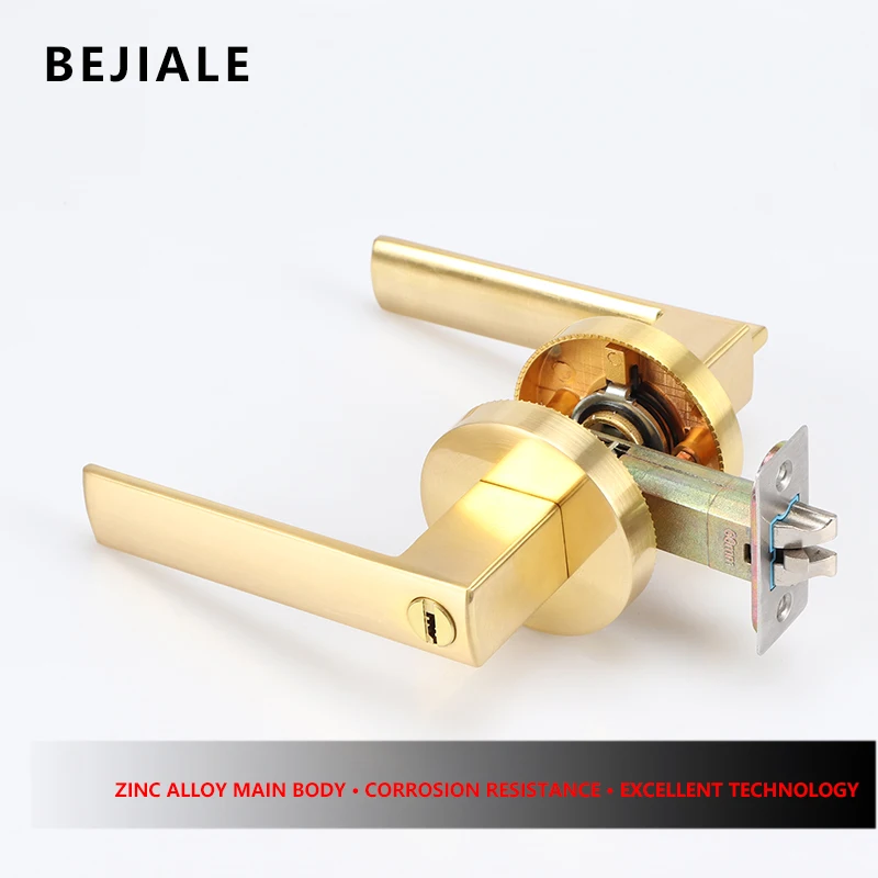 Door Lock Bathroom Door Lock Interior Bedroom Universal Round Door Handle Triple Bar Gold Zinc Alloy Anti-theft Door Lock