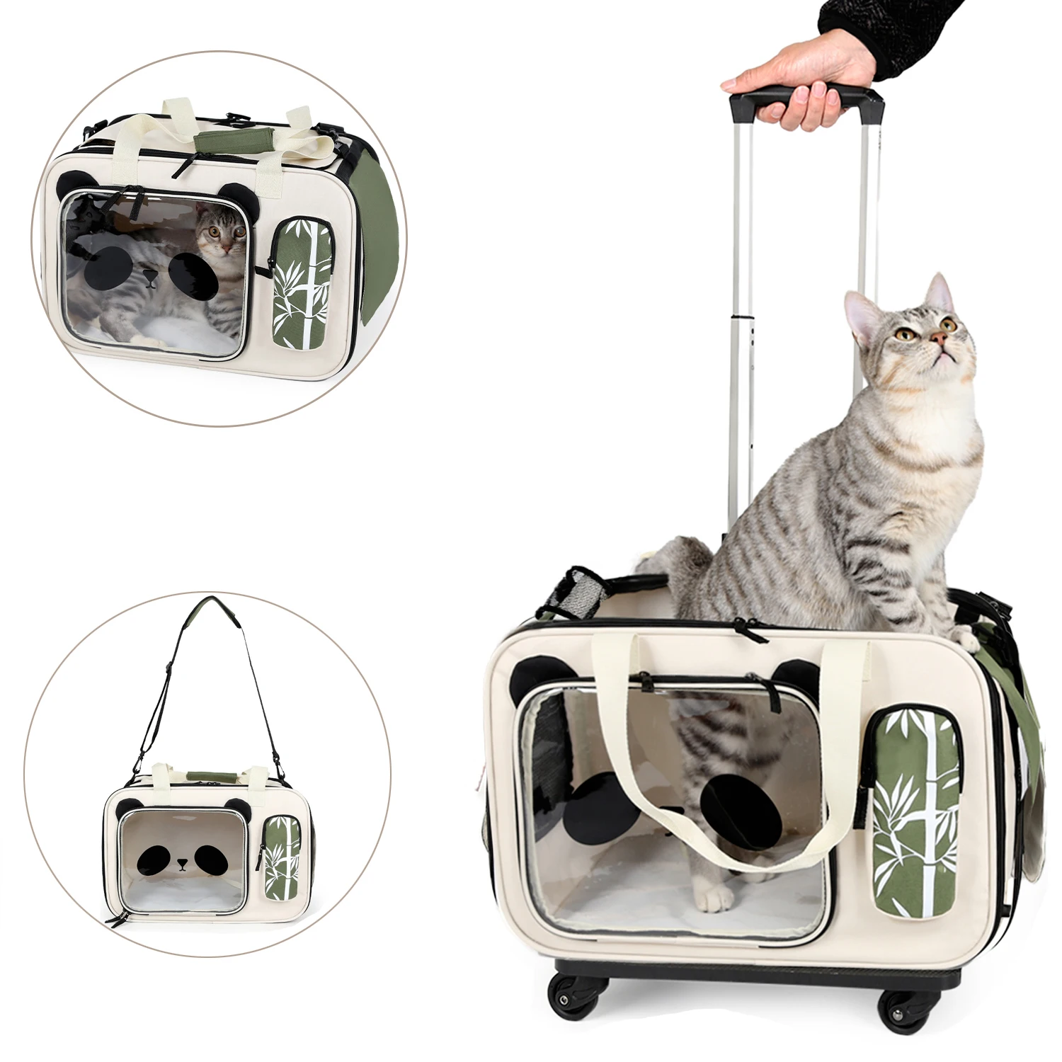 Foldable Pet Dog Trolley,4 Universal Wheels ,Pet Travel Case Shoulder Cat Dog Stroller