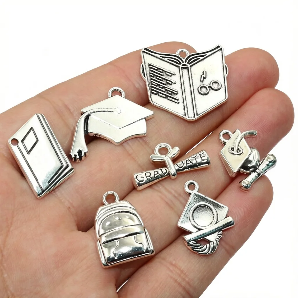 20pcs Graduation Charms Book Mortarboard Hat Pendant Antique Silver Color Alloy Metal DIY Jewelry Making Accessories Findings