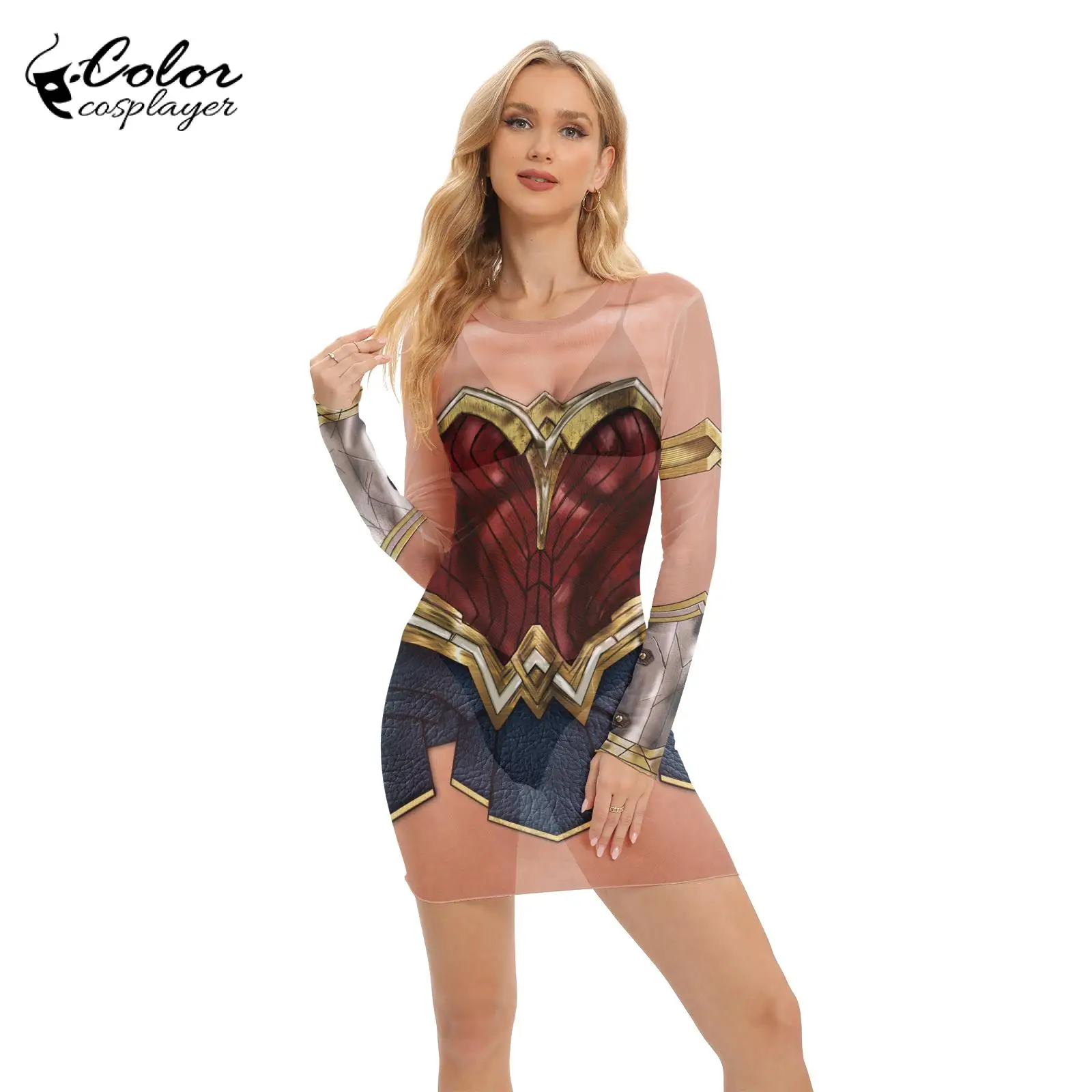 Color Cosplayer Hero Cosplay Dress Women Mesh Perspective Dresses Movie Anime Cosplay Costume Carnival Outfit Adult Robe