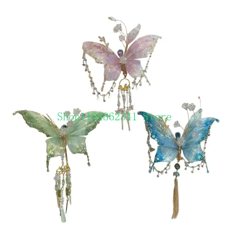 

5asd Ancient Butterfly Hair Clip Dangling Hair Pin For Women with Delicate Tassels