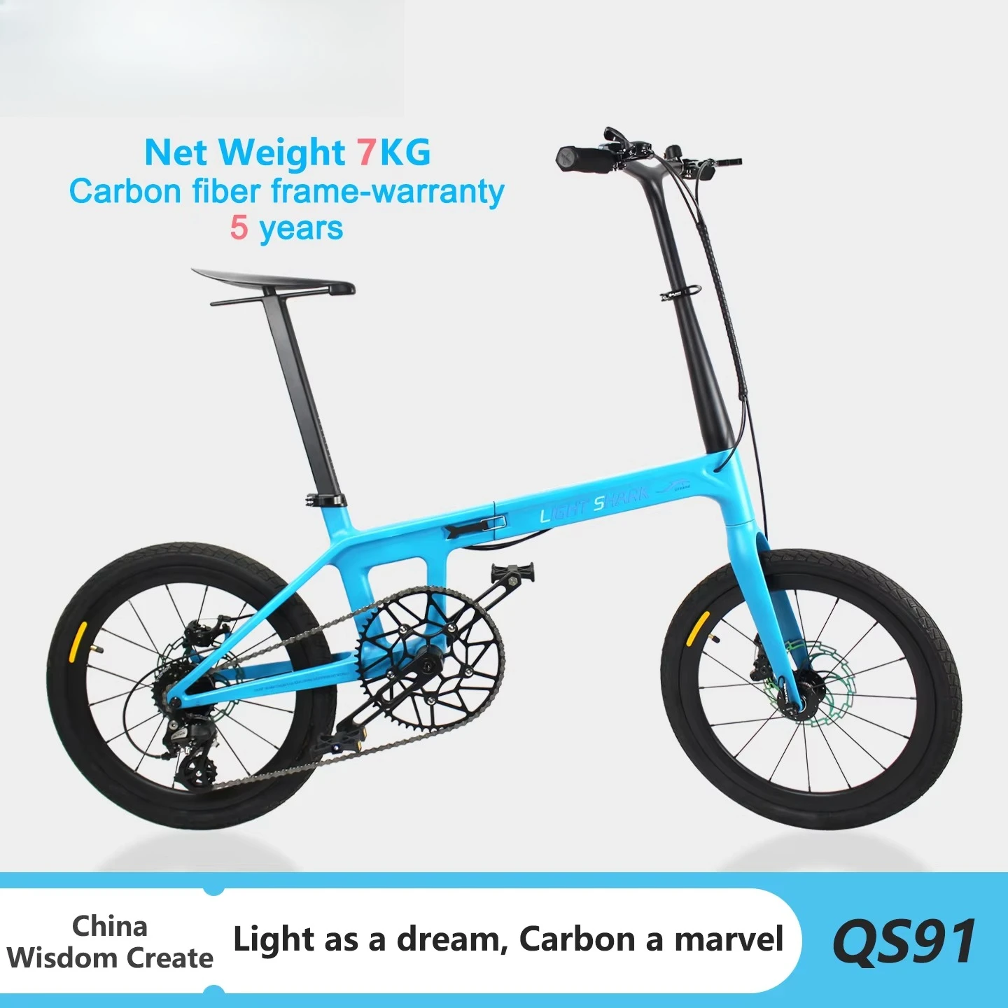 20-inch Carbon Fiber Folding Leisure Bike 7-Speed Disc Brake Ultra-Lightweight 7 BMX City Commuter