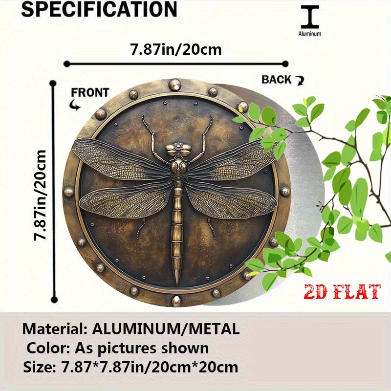 A Classic 2D Flat Metal Sign Showcasing a Bronze Dragonfly with a Dark Patina, Perfect for Artistic Environments Like Cafes