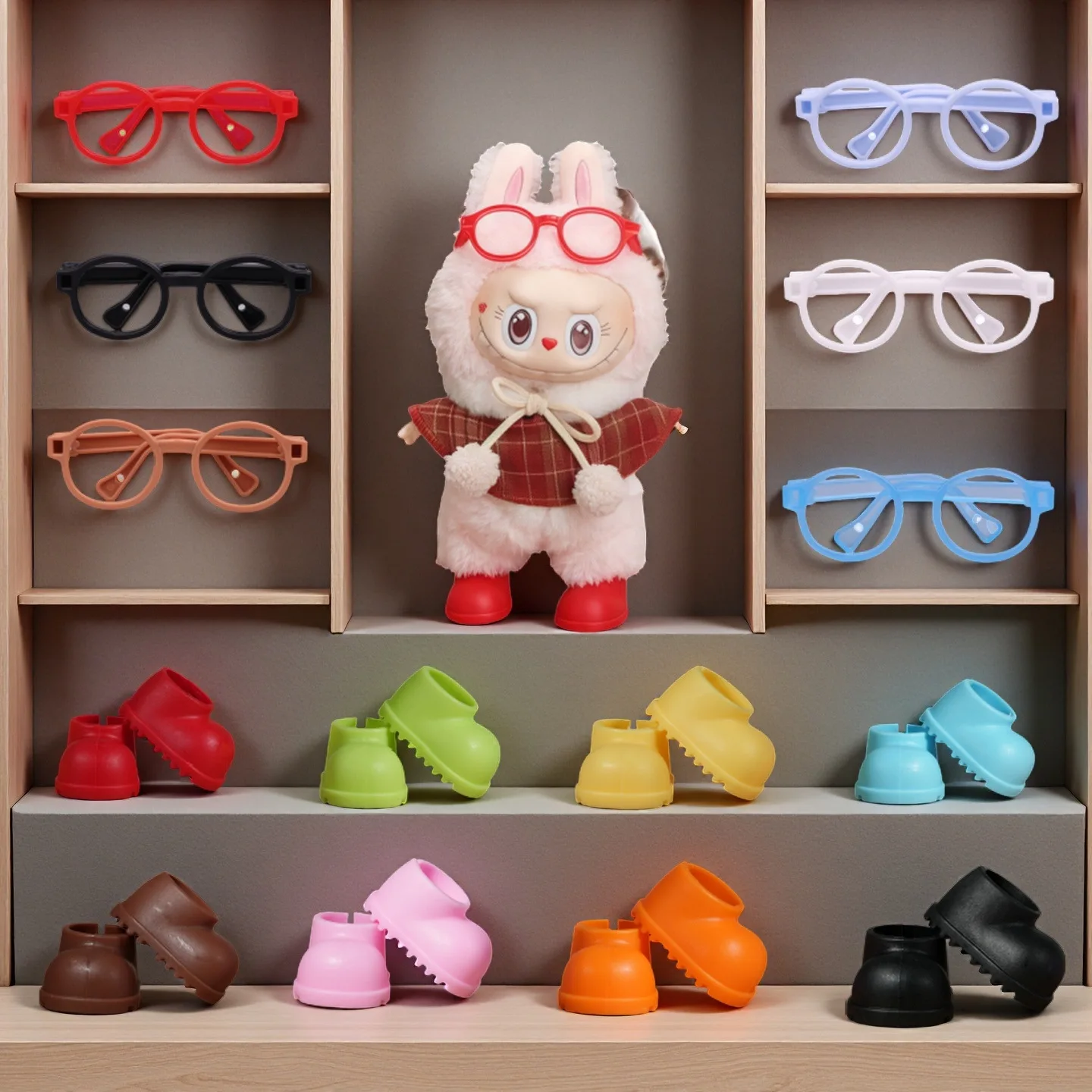 3 قطعة/المجموعة أزياء دمية صغيرة أحذية نظارات سماعة 3in1 ل labubu اكسسوارات 15 سنتيمتر/17 سنتيمتر دمية (لا دمية)