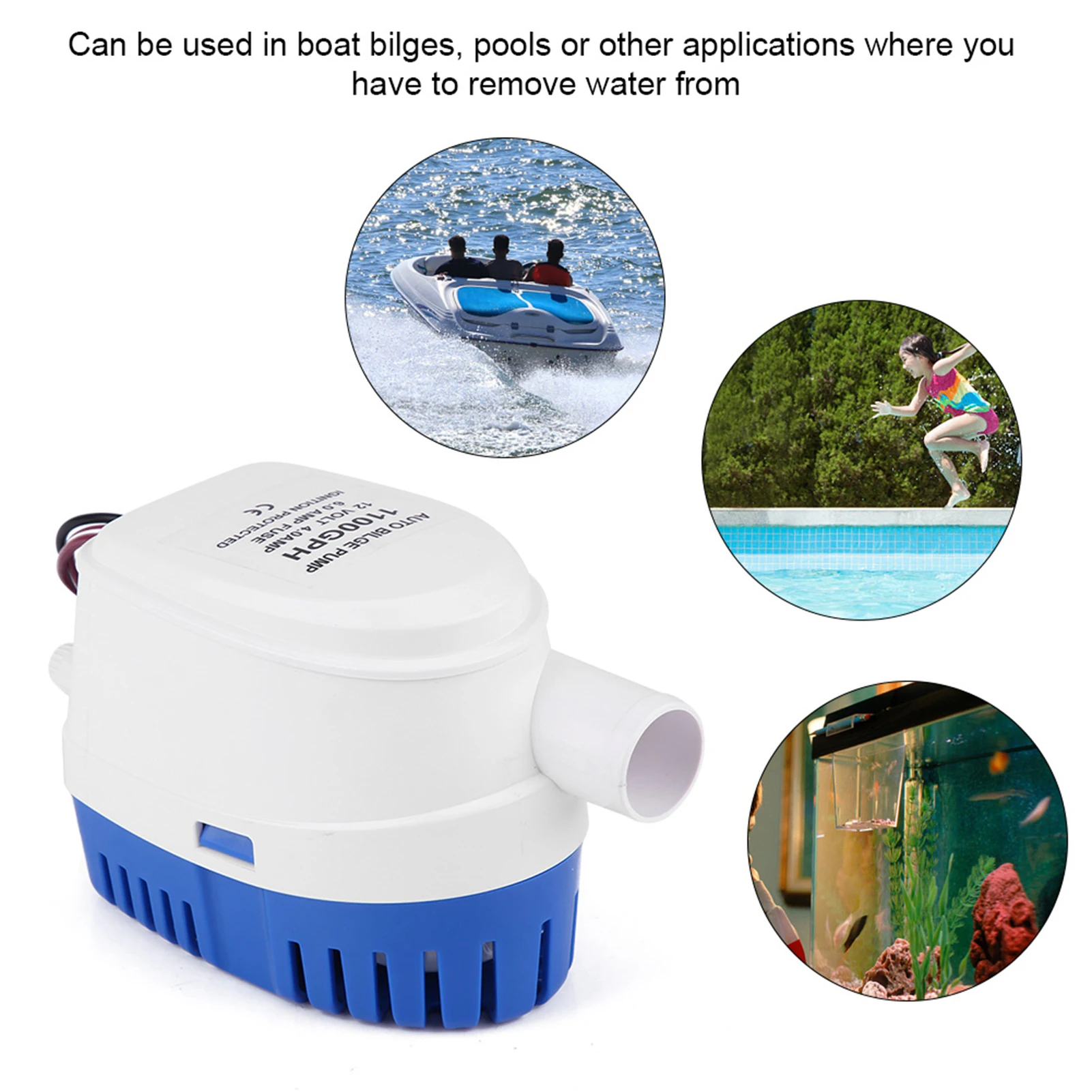 Auto Bilge Pump 12V/24V Submersible 600-1100GPH for Marine Yacht Boat Engine Rapid Water Drainage for Boating And Yachting