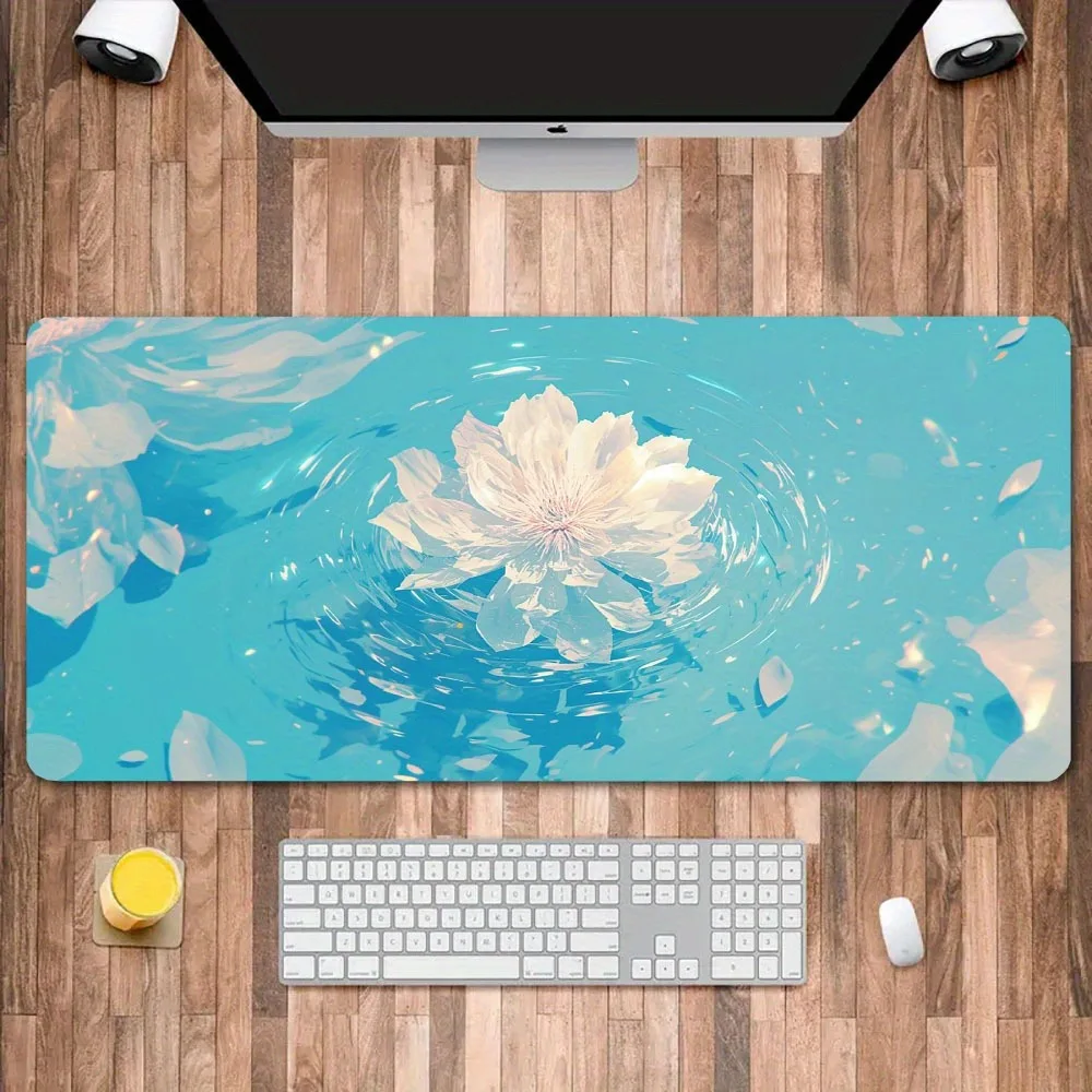 With the design of serene white lotus and clear blue water pond, equipped with a non-slip bottom layer, suitable for table mats