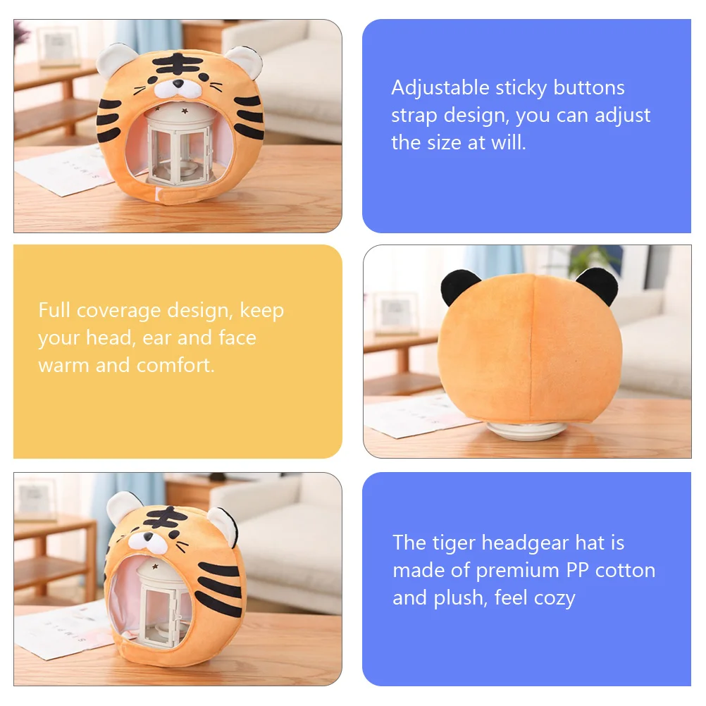 

Tiger Headgear Adjustable Strap Warm Full Coverage Cosplay Costume Party Props Animal Head Animal Head Hat Hat