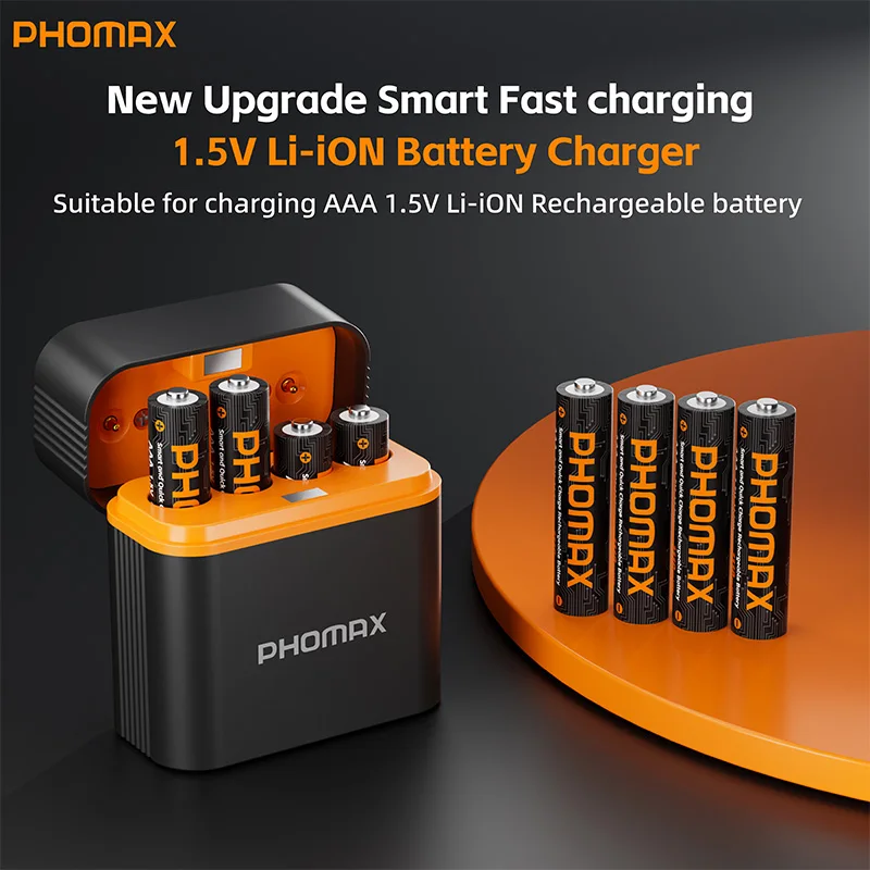 PHOMAX 1.5V AAA 1110mWh Rechargeable Lithium Battery 4-Slot Intelligent Independent Charging Box High Capacity USB-C Charger Set