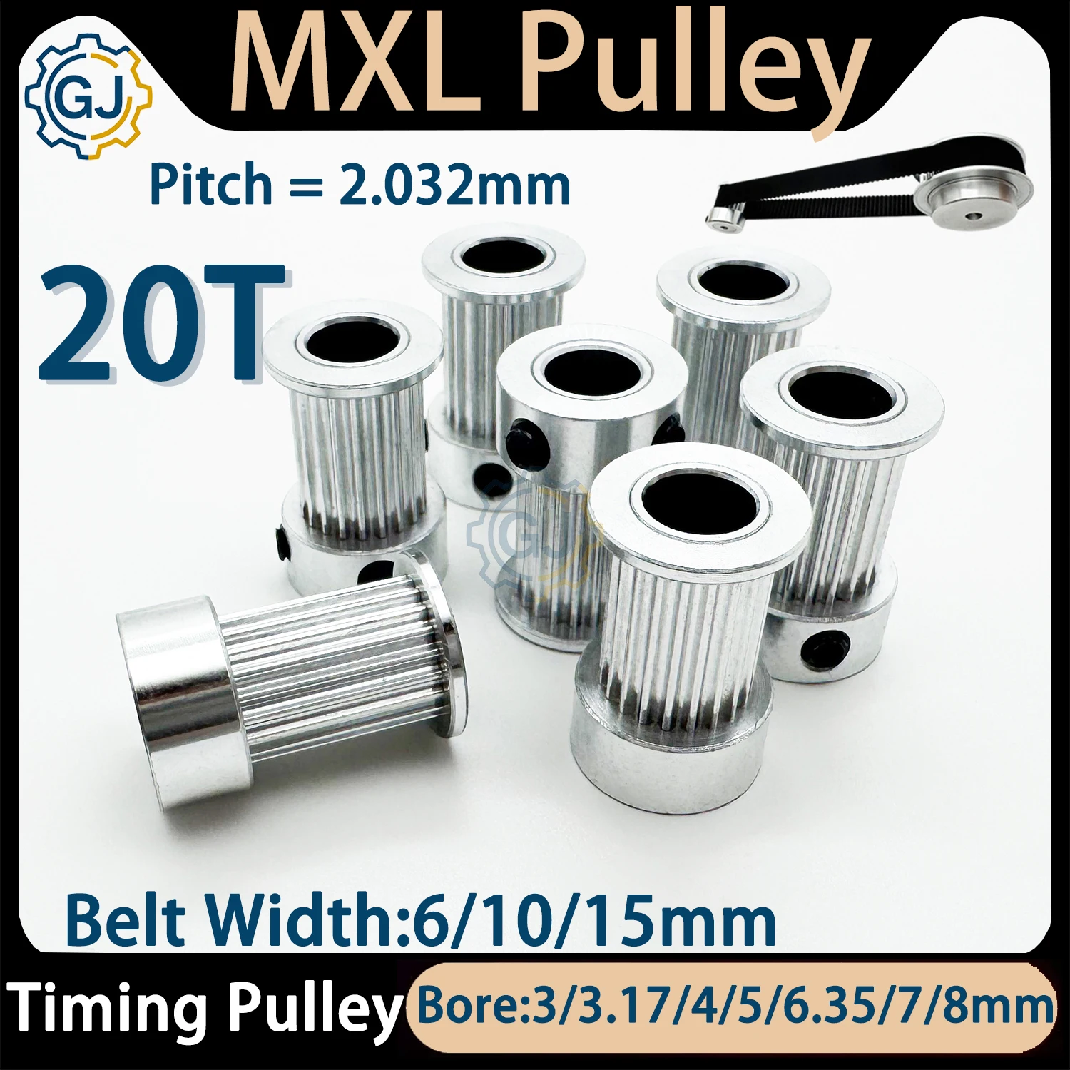20Teeth MXL Timing Pulley Bore 3/3.17/4/5/6/6.35/8mm For Belt Width 6/10/15mm MXL Synchronous Wheel MXL 20T 20 Teeth 3D Printer
