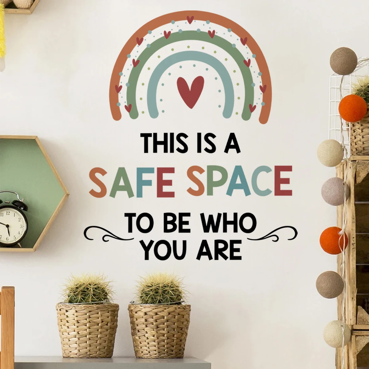 

This is a Safe Space to Be Who You Are Wall Sticker Children's Playroom Rainbow Classroom Wall Decal Therapy Office School Decor