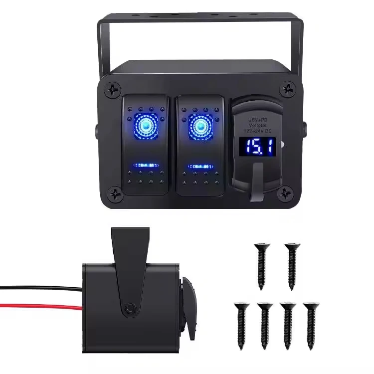 การออกแบบใหม่กันน้ํา PD และ QC 3.0 Dual Port Charger USB Car Charger ซ็อกเก็ตพร้อมจอแสดงผลแรงดันไฟฟ้า