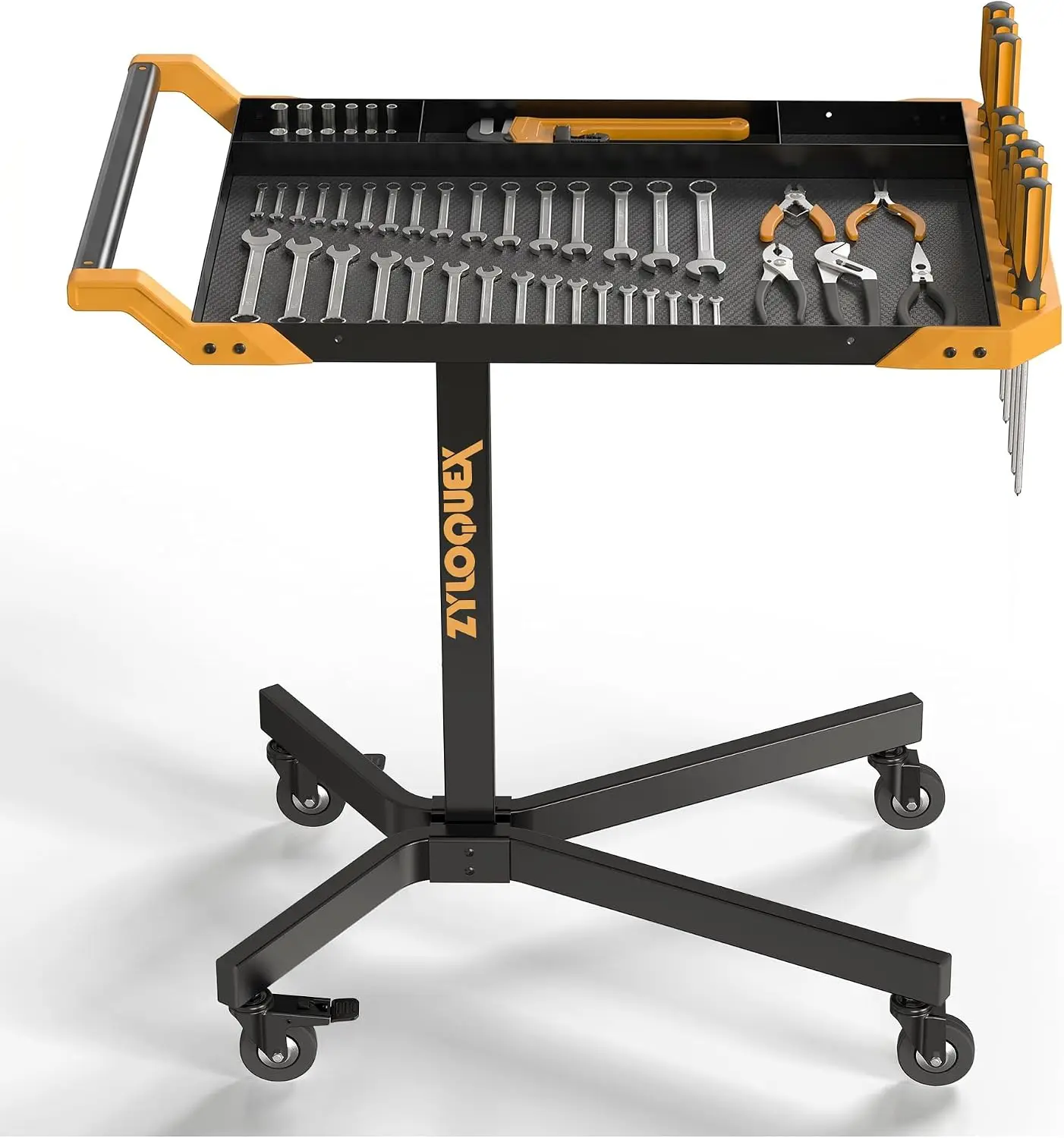Adjustable Work Bench Mobile Rolling Tool Cart 34 48 Height 8 Settings 110lbs Capacity Heavy Duty Steel Frame 4 Swivel Casters 2