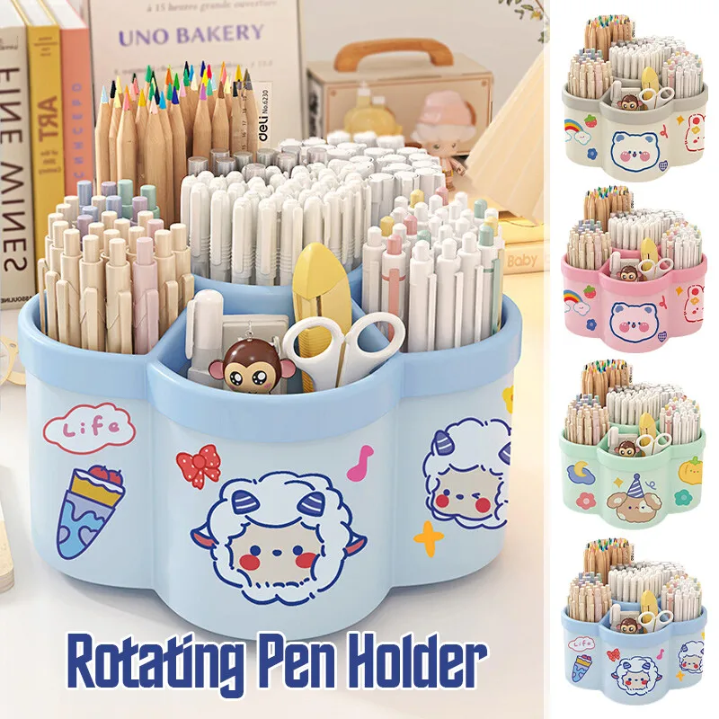 Multi-grid rotating desktop storage box, suitable for storing stationery, makeup brushes, lipstick and eyebrow pencil.