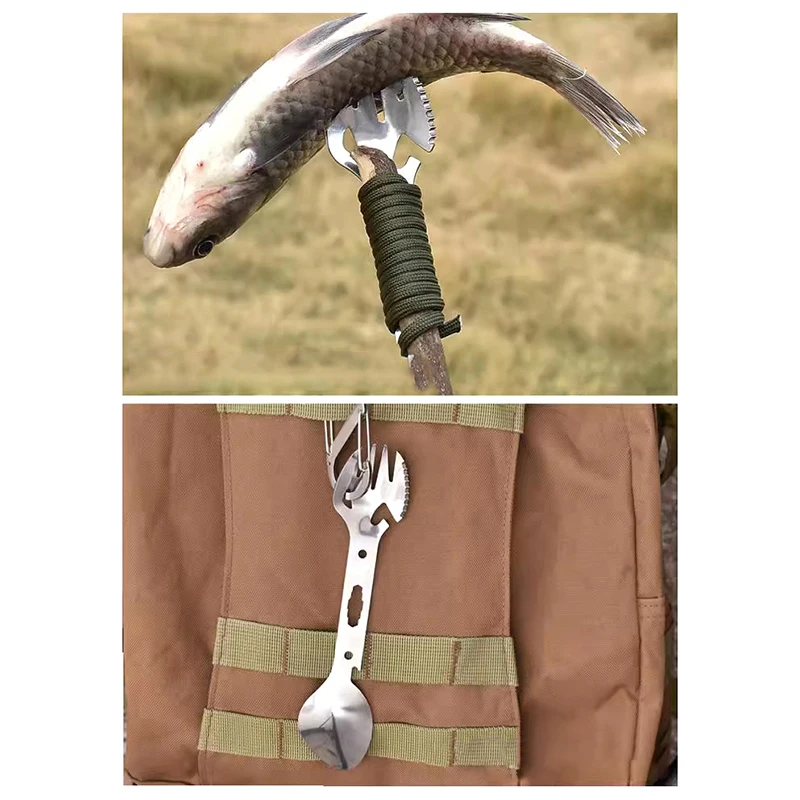 Outdoor Survival Tools 5 In 1 Camping Multi-functional EDC Kit Practical Fork Knife Spoon Bottle/Can Opener