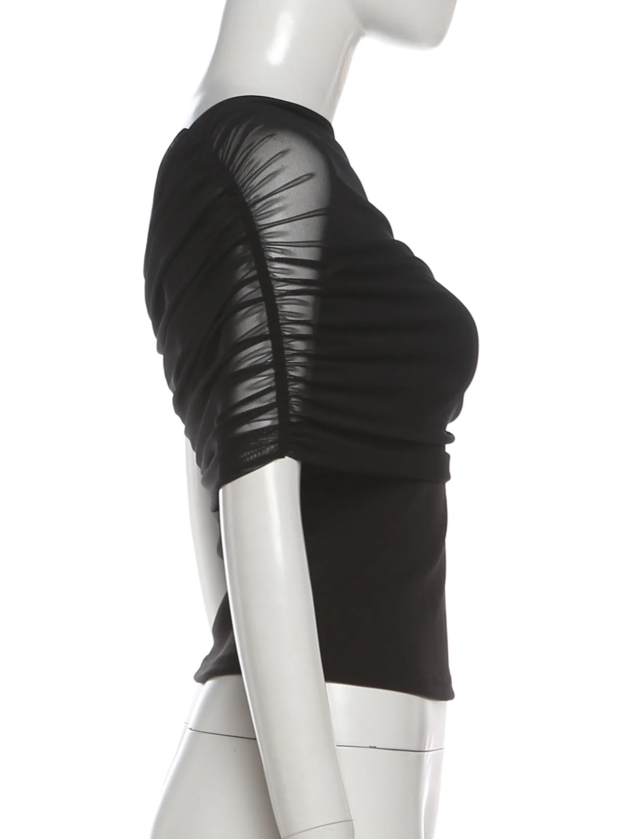 Sisterlinda Summer Trend Off-Shoulder Tank Top Women Simple Mesh Patchwork Single Sleeve Ruched Sexy Fashion Party Streetwear