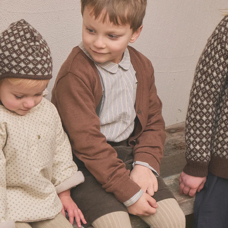 Kids Sweater 2026 Fall New Brown V-Neck Fashion Casual Boys Knit Cardigan Cotton Wool Blend Warm Girls Pink Cutout Sweater Coat