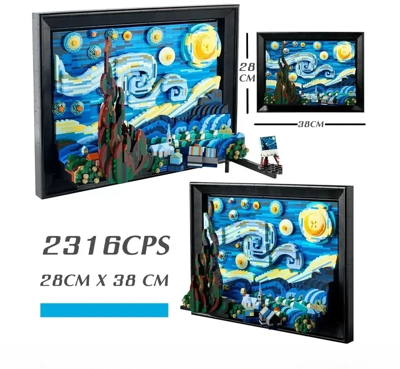 Compatible 21333 Vincent Van Gogh The Starry Night Building Blocks Art Painting Bricks Moc Ideas Home Decorae Education Toy Gift