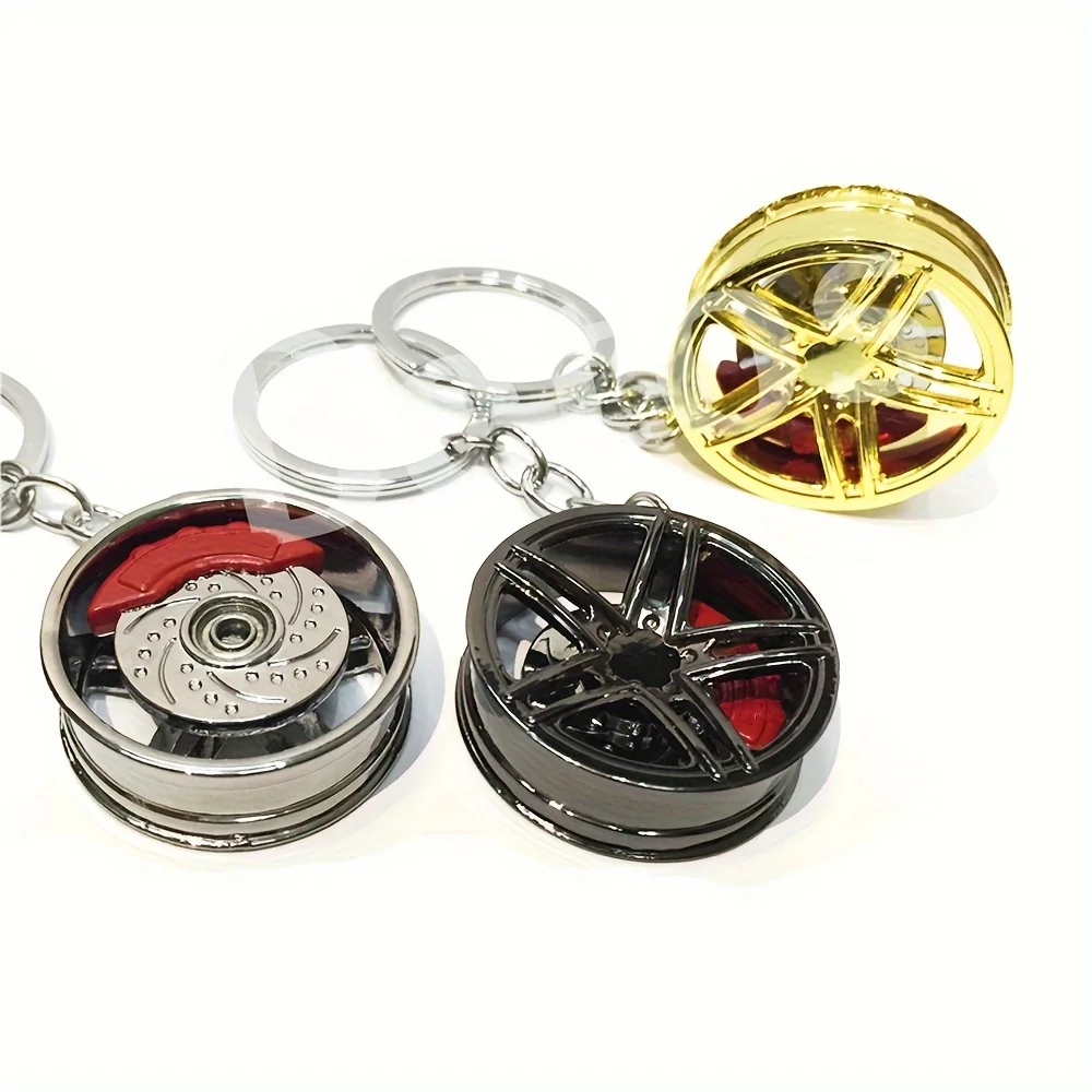 Car Key Chain High Quality Durable Personality Unique Creative Car Modified Calipers Brake Disc Wheel Tire Metal Tire Key Chain