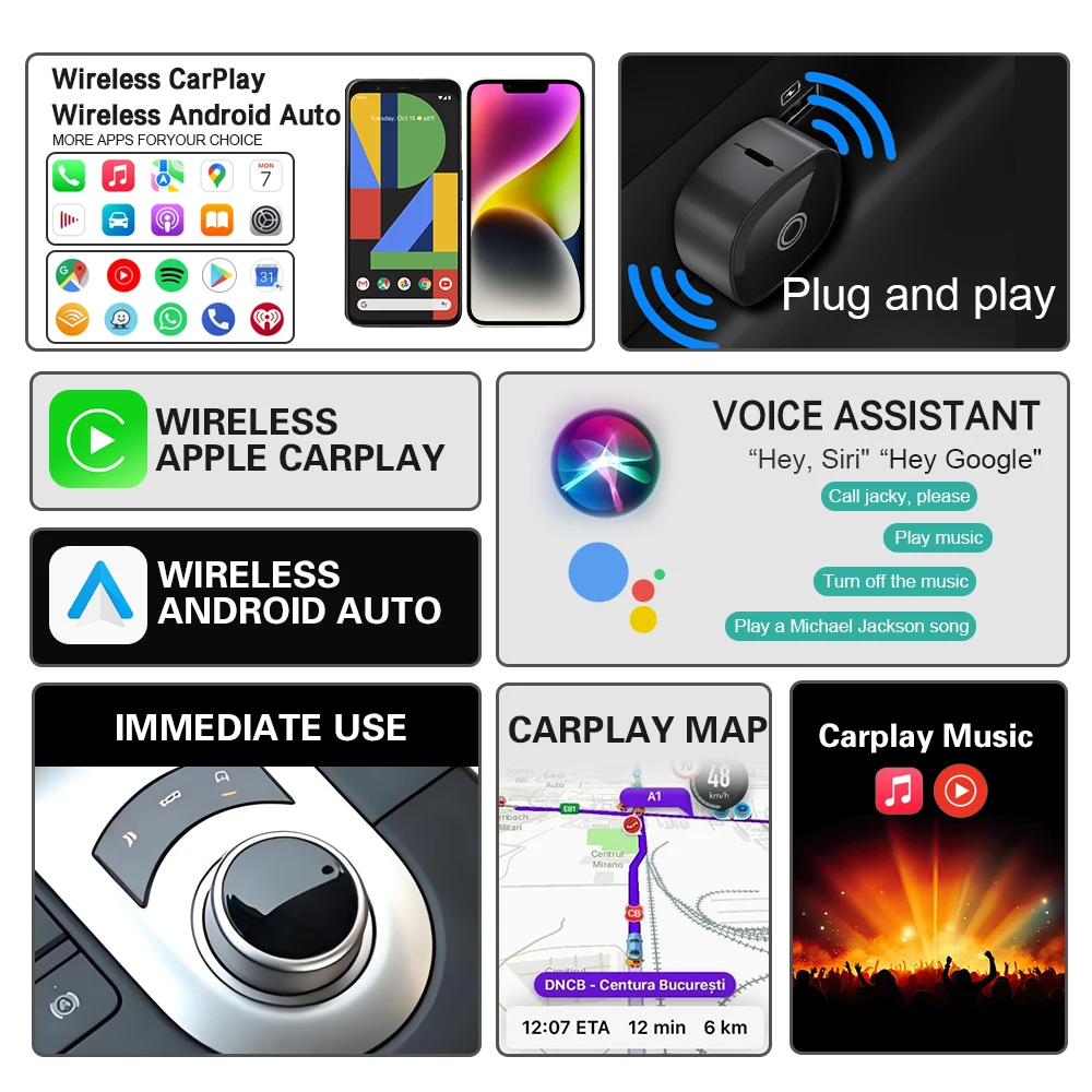 2 in 1 新型ワイヤレスCarPlay Android Auto USBアダプタードングル スマートミニボックス OTAオンラインアップグレード フォルクスワーゲン トヨタ 日産 ホンダ対応