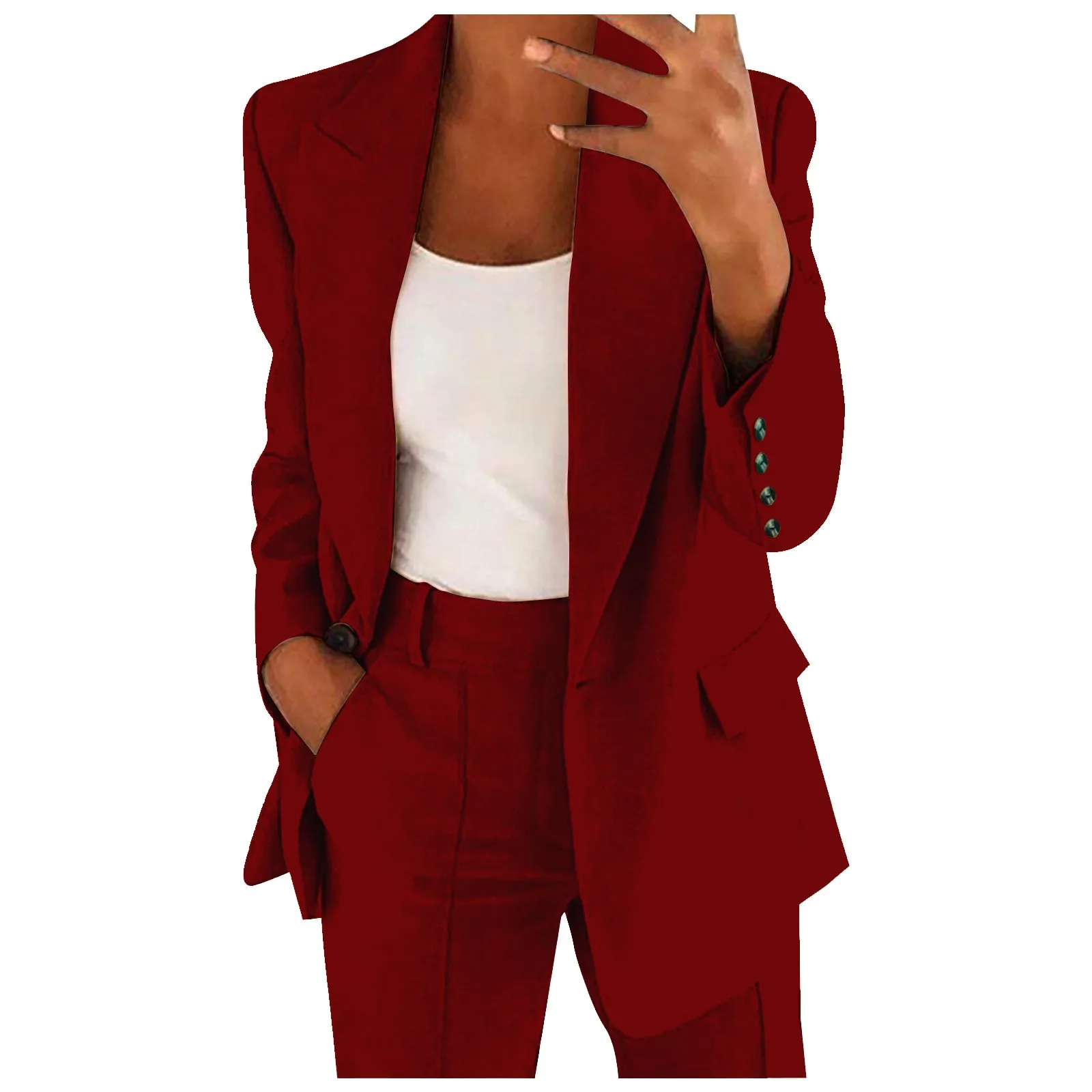 Popular Suit Coat Solid Color Blazer Long Sleeve Faux Pockets Blazer Top Business Oversize Elegant Spring Thin Transition Short