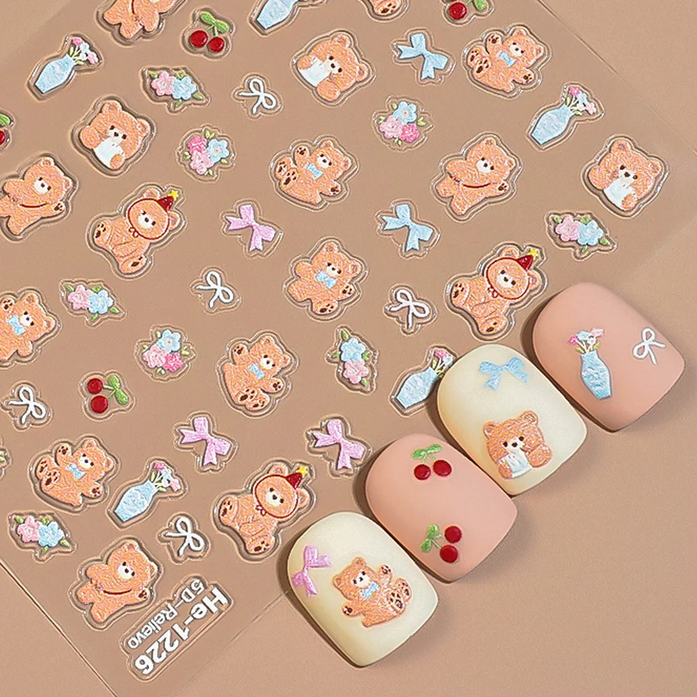 

Japanese Cute Cartoon Bear Cookie Nail Stickers 3D Kawaii Nail Art Decals for Girls DIY Manicure Decorations