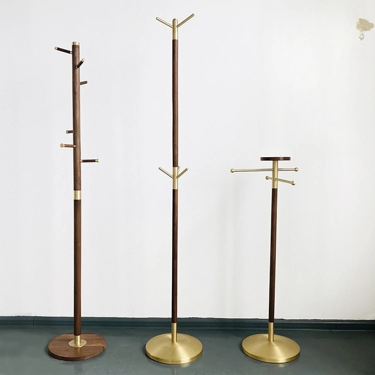 

Walnut solid wood light luxury floor coat rack Nordic modern clothing vertical hanger simple hat