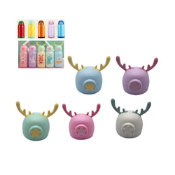 Kids Water Sippy Cup Lid Antler Creative Cartoon Baby Cups with Straws Leakproof Water Bottles Cover Outdoor Childrens Cup Lids
