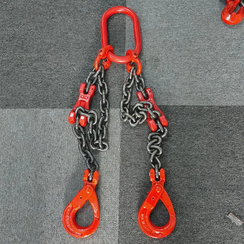Double hook lifting chain Adjustable length Chain rigging Safety self-locking hook Double leg spreader Double chain mold hook