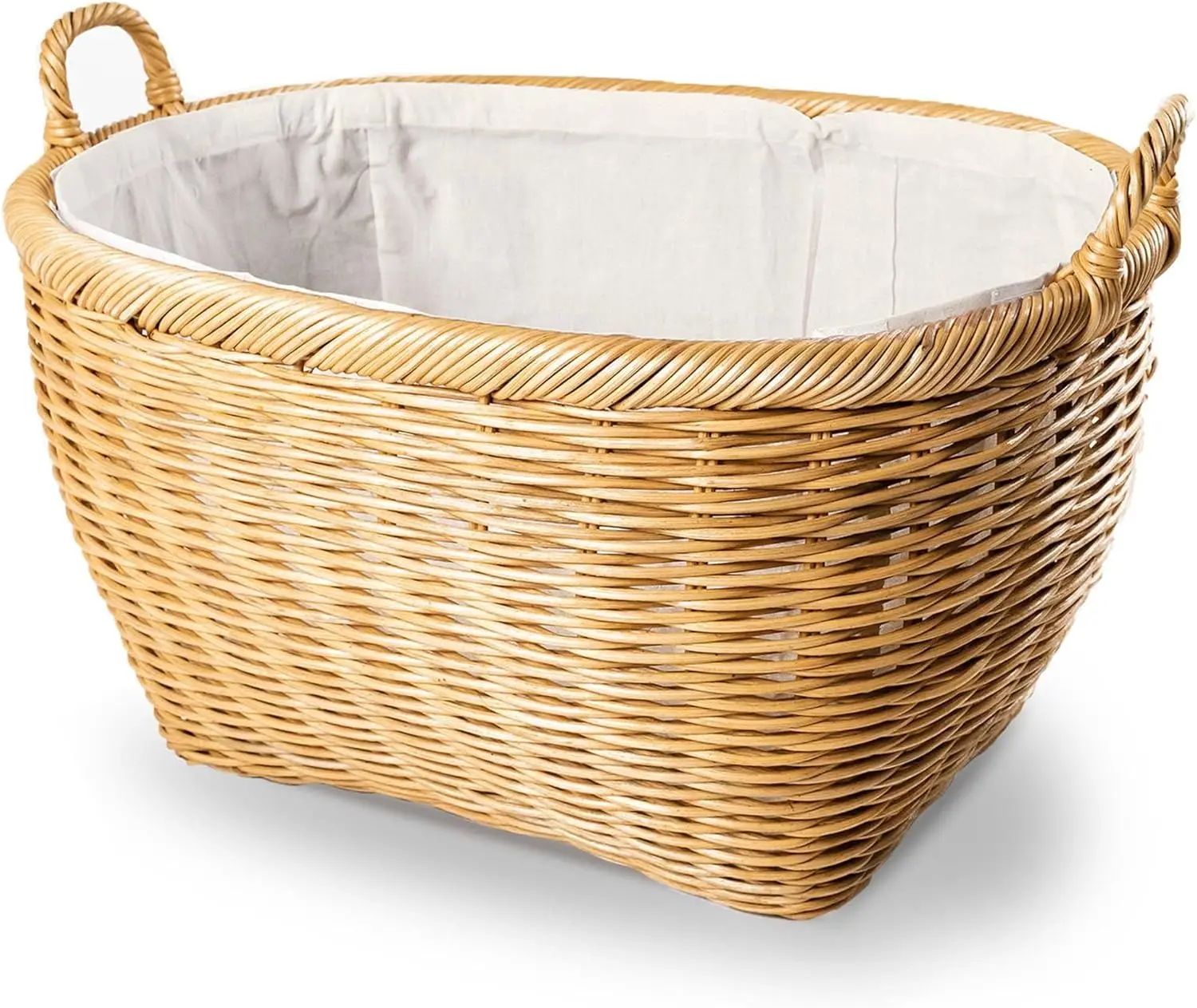 

Oval Wicker Laundry Basket, 25 in L x 19 in W x 14 in H (17 in overall H), Sandstone