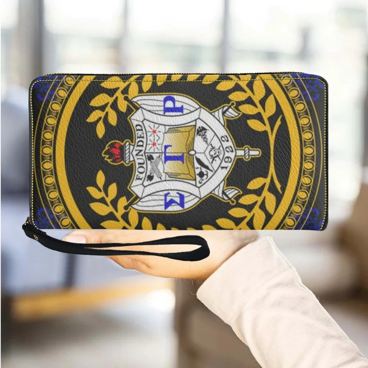 Women's Fashion Long Wristlet Wallet Sigma Gamma Rho Circle Flower Pattern Casual Pop Clutch Sorority Gift Female Party Purse