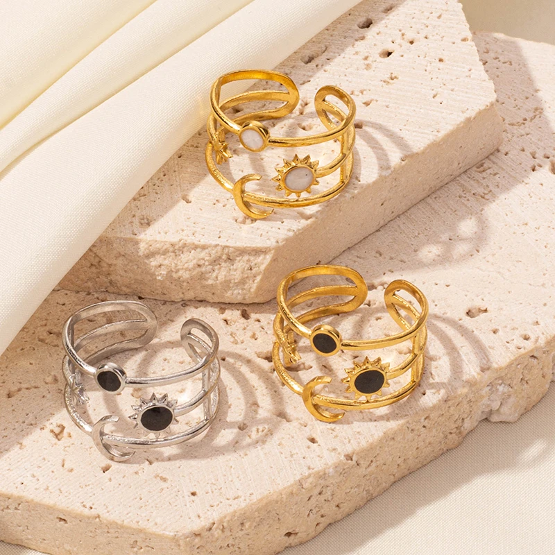 1/3pcs Metal Stainless Steel Circular Sun Charm Women Vintage Rings Adjustable Opening Simple Fashionable Ring Jewelry Accessory
