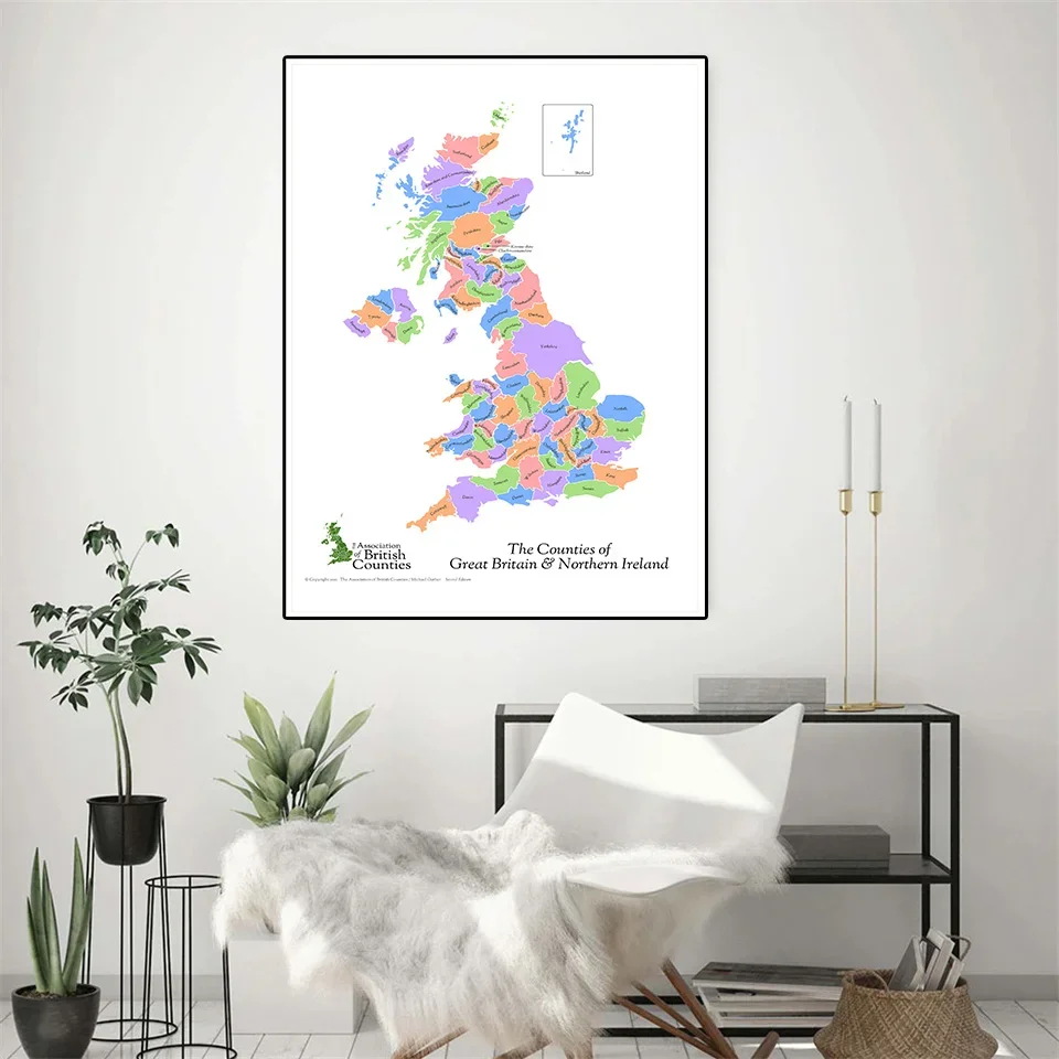 42*59cm Map Of The Great Britain and Northern Ireland  Canvas Painting Decorative Poster Home Decor School Supplies Travel Gift