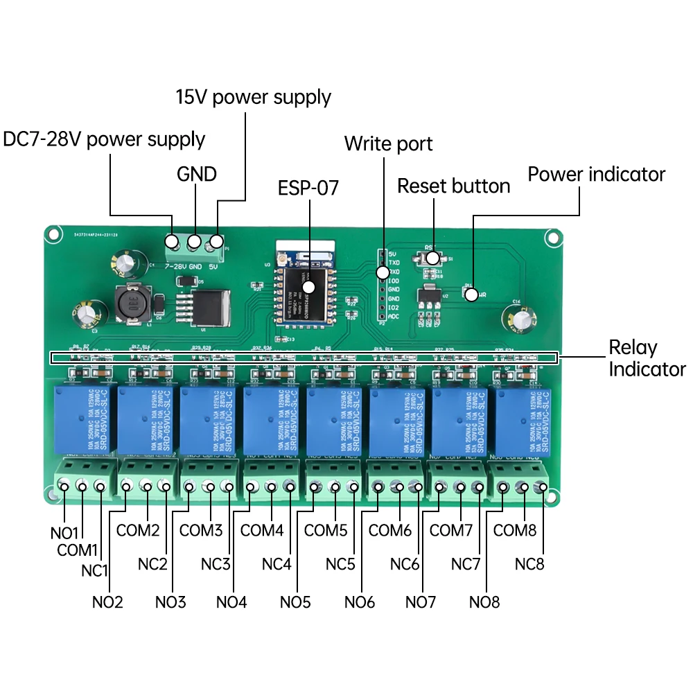 1/2/4/8 Channel ESP-07 WIFI Bluetooth-compatible BLE Relay Module AC90-250V/DC5-30V Power Supply ESP8266 Development Board