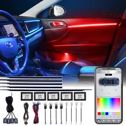 18 in 1 RGB LED Car Ambient Decoration Atmosphere Light Interior Acrylic Strip Light By App Control Decorative Lamp Universal