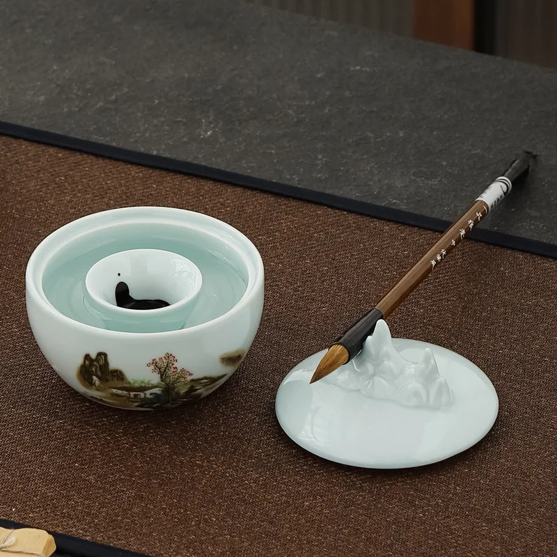 Chinese Calligraphy Ceramic Inkstone Ink Pool Table Painting Cartridge Bowl Plate Pen Holder Stationery Office Supplies Gift New