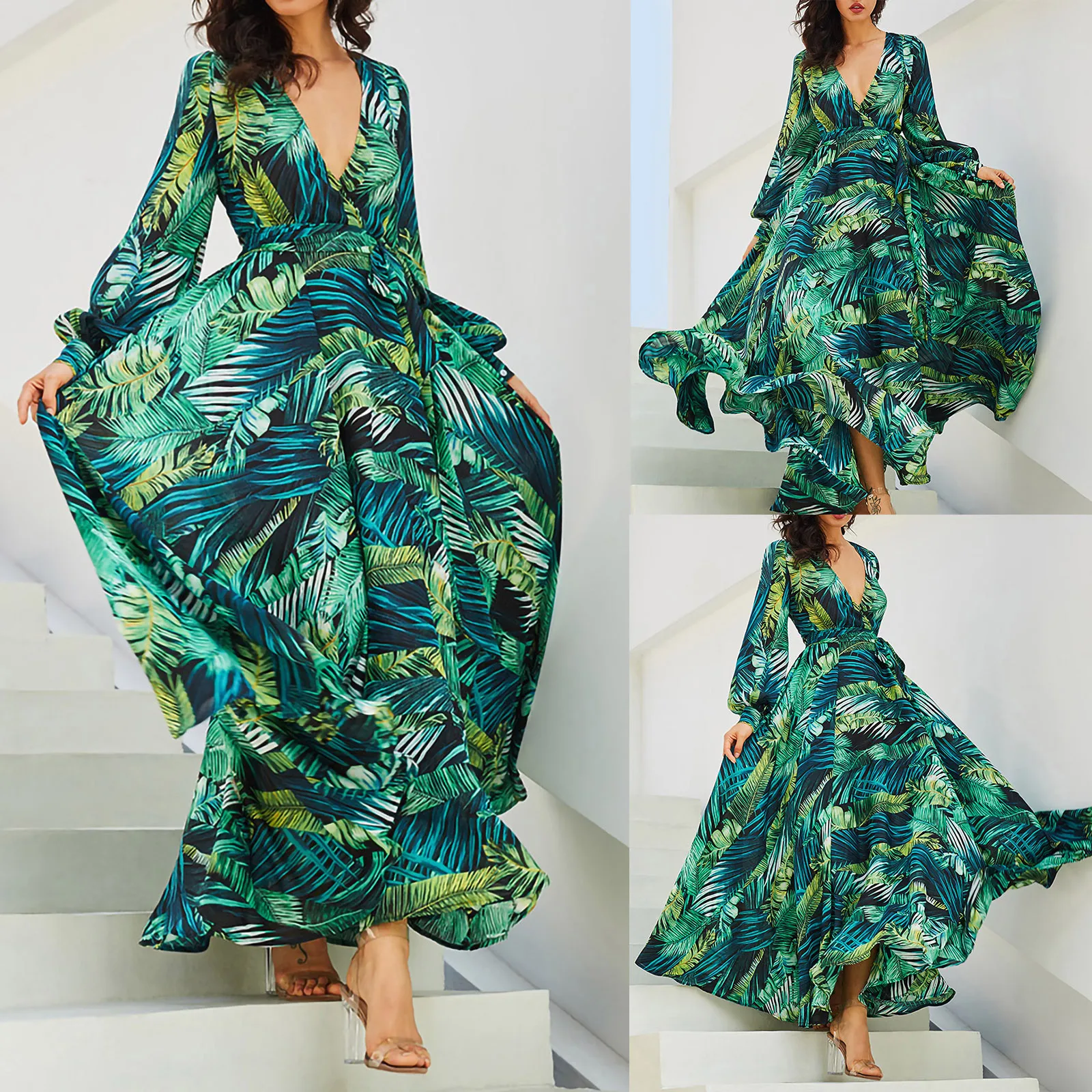 

Vestido Floral Print Boho Maxi Dress Sexy Lady Bohemian Autumn Long Dress Women Beach Dresses Female Robes Party Dresses