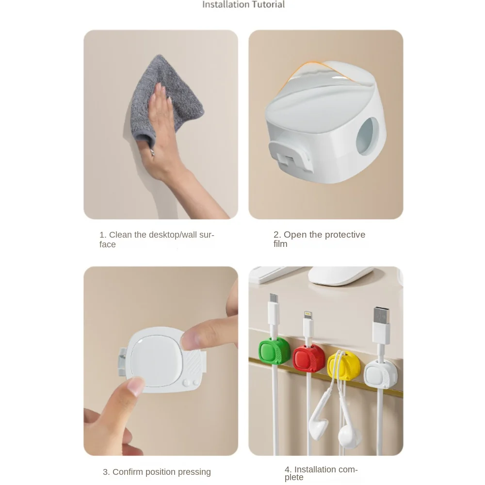 4Pcs Cute Self Adhesive Cable Organizer TV-shaped Cord Holder Desktop Wire Manager Mini Storag Clips Earphone Mouse