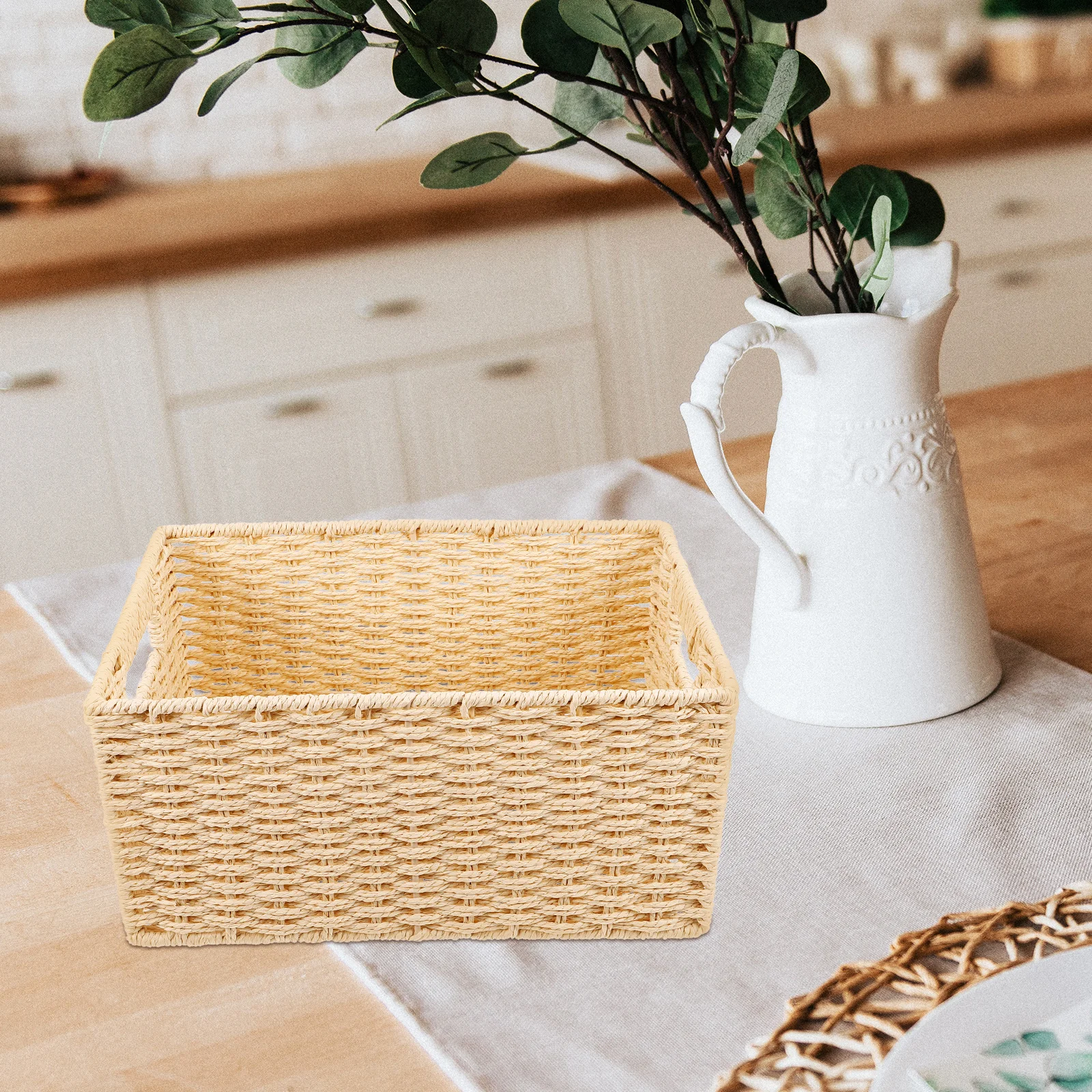 

Woven Basket Handheld Decorative Storage Basket Multi-Function Organizer for Desktop Sundries Home Office Table