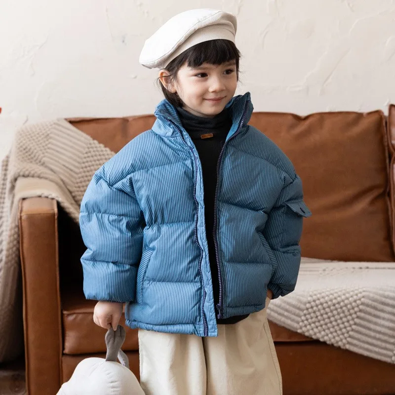 2024 Winter Childrens Boys Down Jacket Striped Stand Collar White Duck Down Western-style Kids Boys Jacket 3-8 Years Boys Coat