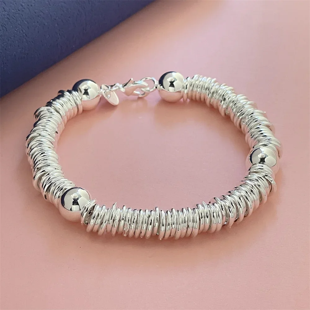 Pulsera de plata de ley 925 para mujer, joyería de moda, cuentas circulares, regalo de fiesta de boda, joyería de temperamento