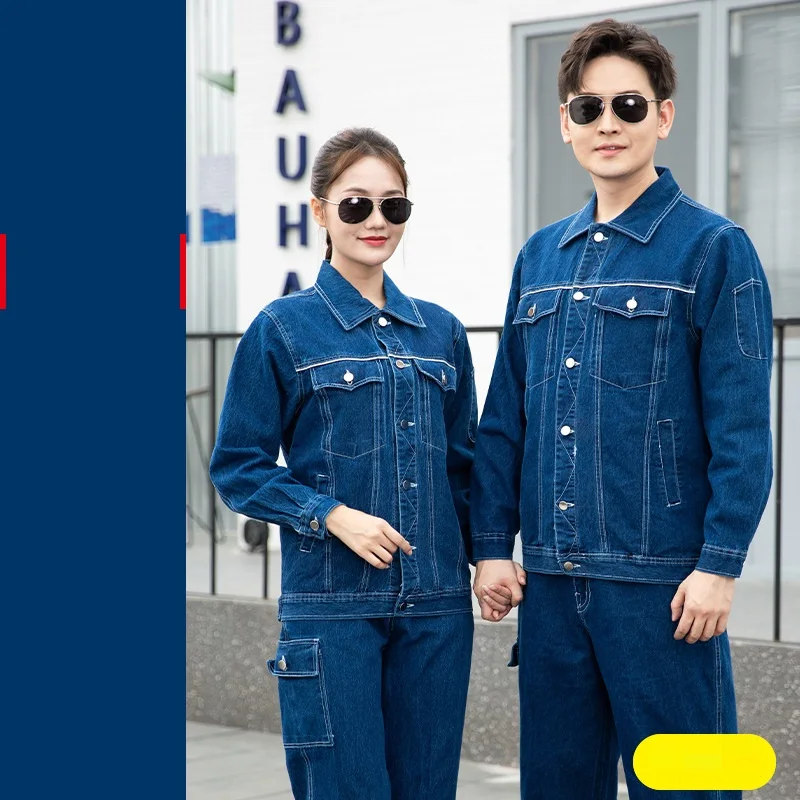 Denim Hàn Phù Hợp Với Bền Dày Làm Việc Quần Yếm Điện Máy Xưởng Đồng Phục Porter Thợ Mỏ Làm Quần Áo Plus Kích Thước 4XL