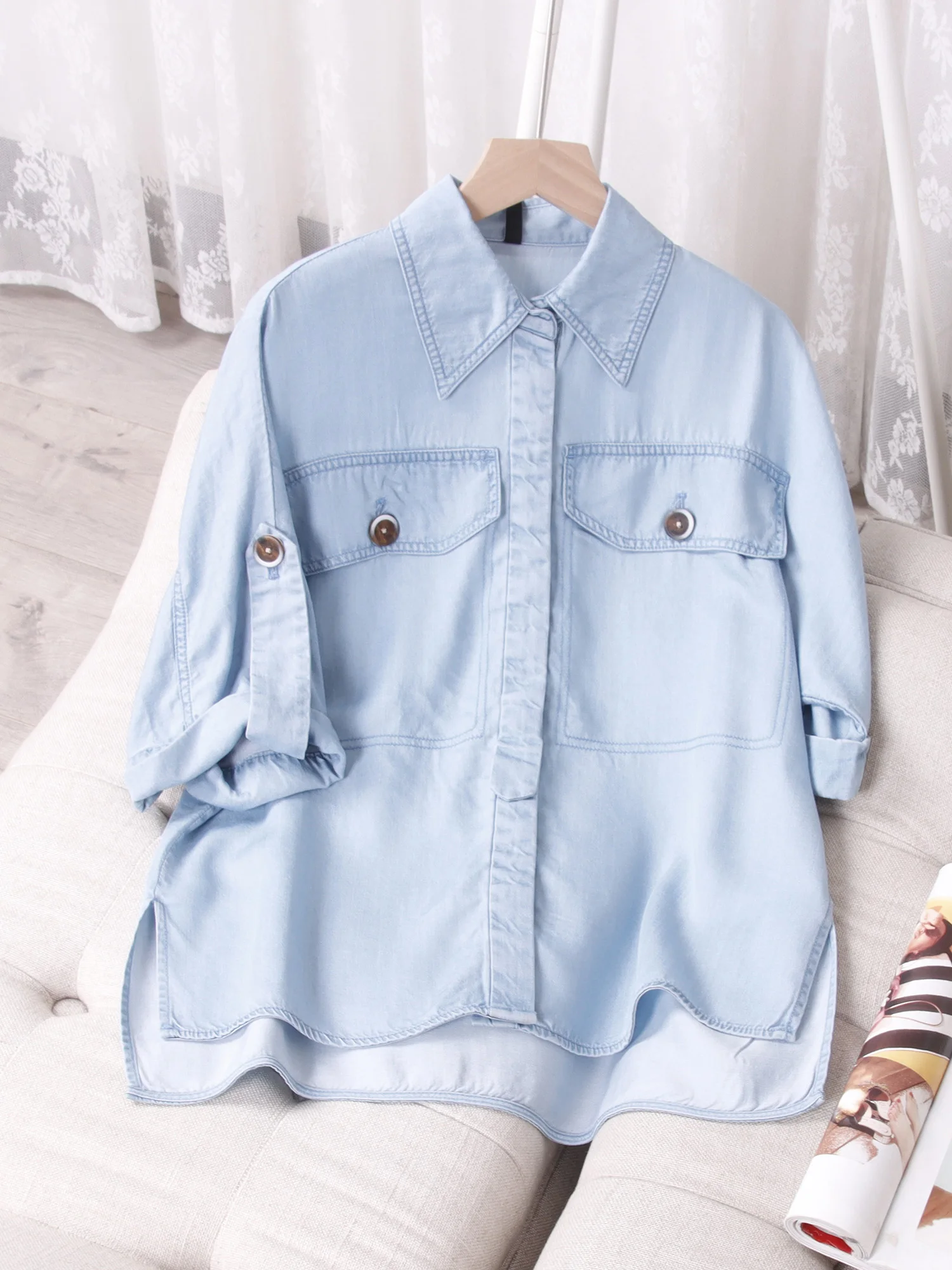 Fashion denim shirt for women classic and comfortable urban style  high-quality fabrics  trendy and personalized design