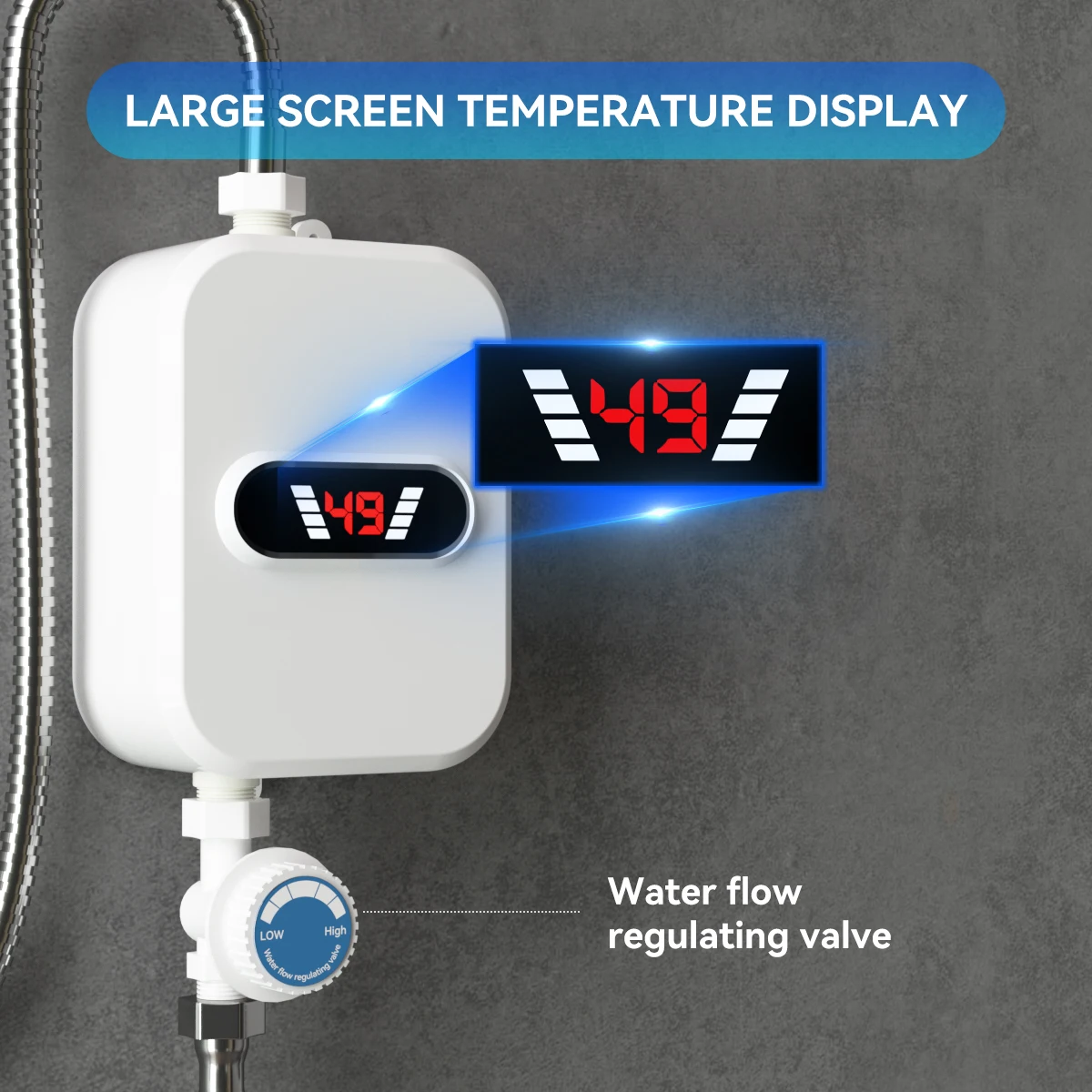 Booming Electric Instant Hot Water Heater for Shower 3500W on Demand Rapid Heating Water Heater for Bathroom LCD Digital Display