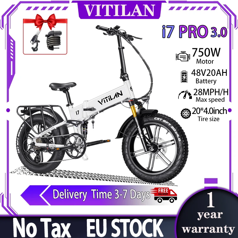 I7 Pro 3.0 E-bike 750W motor, 1200W piekvermogen, 48V 20Ah accu, hydraulische remmen, 20*4.0 inch dikke banden, opvouwbare elektrische fiets voor volwassenen